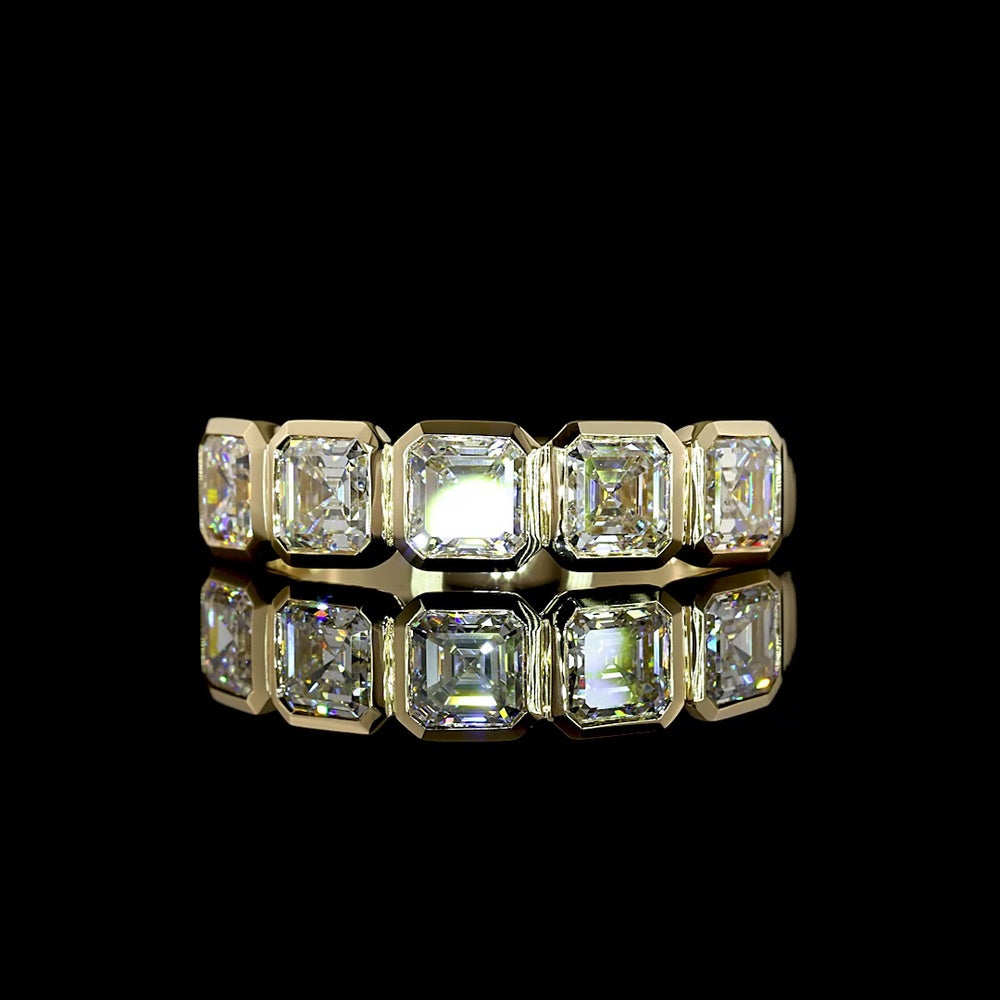 14K Yellow Gold 5-Stone Eternity Band with Bezel Set Asscher Cut Lab Diamonds - 2.12 Carat Total Weight - Covaloro Fine Jewelry