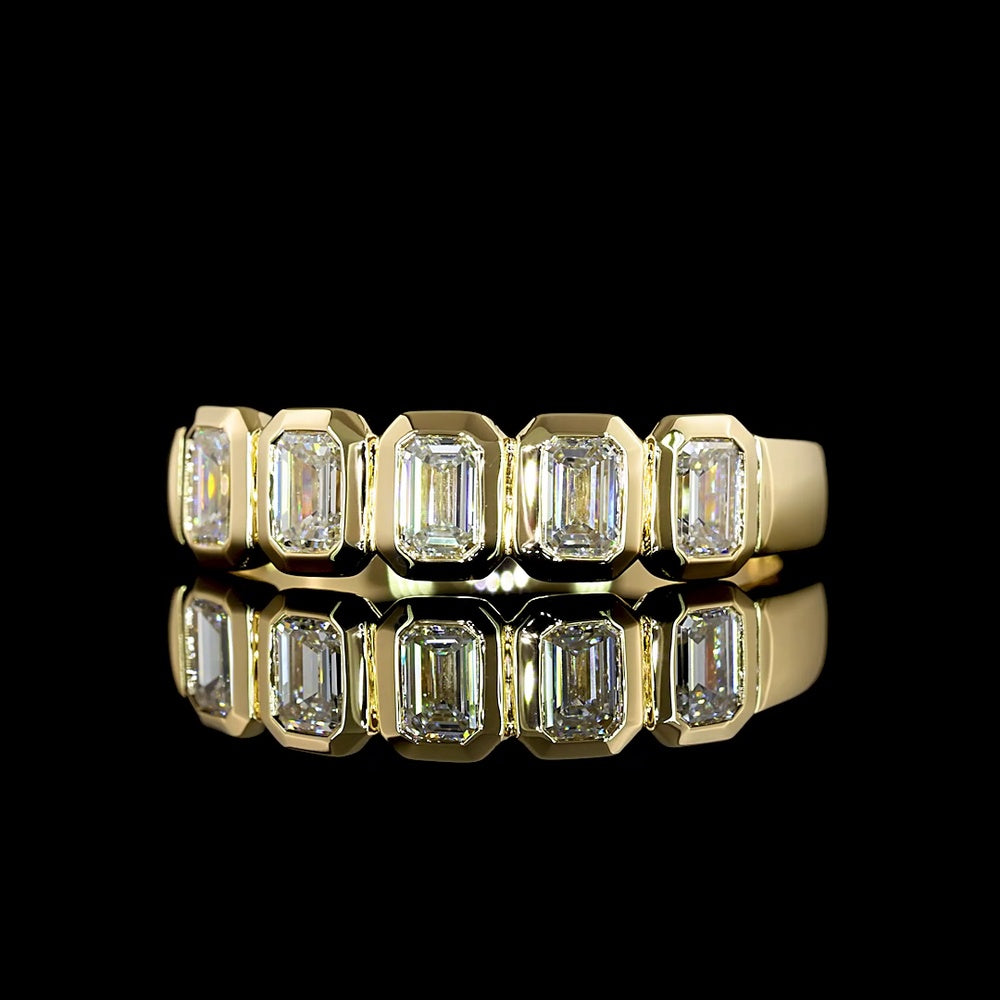 14K Yellow Gold 5-Stone Eternity Band with Bezel Set Emerald Cut Lab Diamonds - 1.90 Carats Total Diamond Weight - Covaloro Fine Jewelry