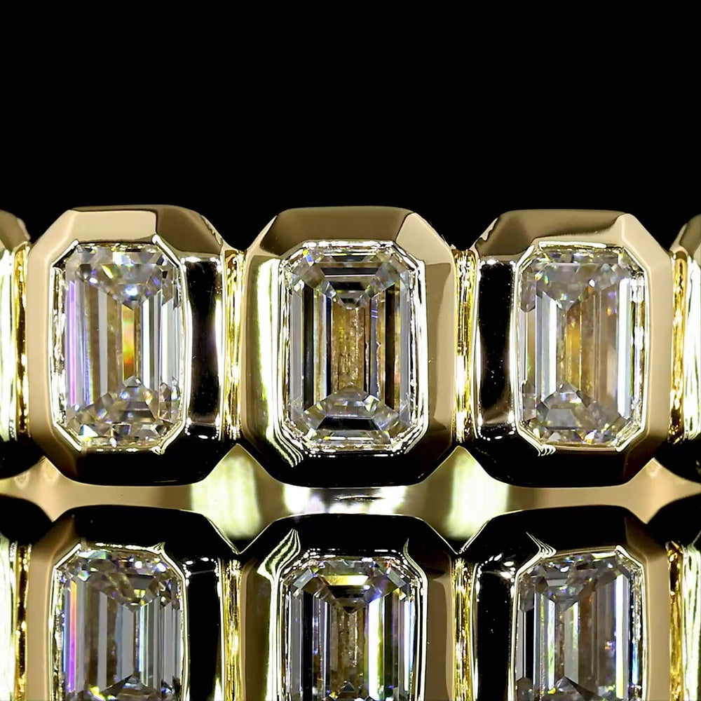 14K Yellow Gold 5-Stone Eternity Band with Bezel Set Emerald Cut Lab Diamonds - 1.90 Carats Total Diamond Weight - Covaloro Fine Jewelry
