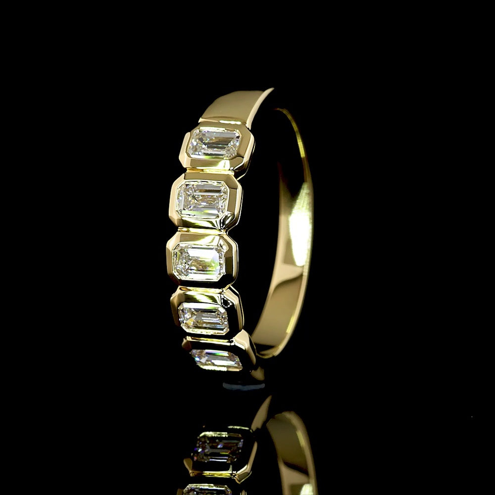 14K Yellow Gold 5-Stone Eternity Band with Bezel Set Emerald Cut Lab Diamonds - 1.90 Carats Total Diamond Weight - Covaloro Fine Jewelry