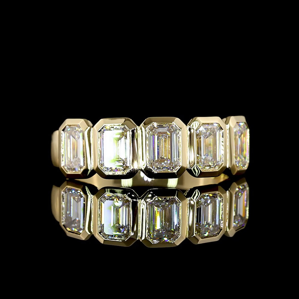 14K Yellow Gold 5-Stone Eternity Band with Bezel-Set Emerald Cut Lab Diamonds - 2.03 Carats Total Diamond Weight (10 Stones Total) - Covaloro Fine Jewelry