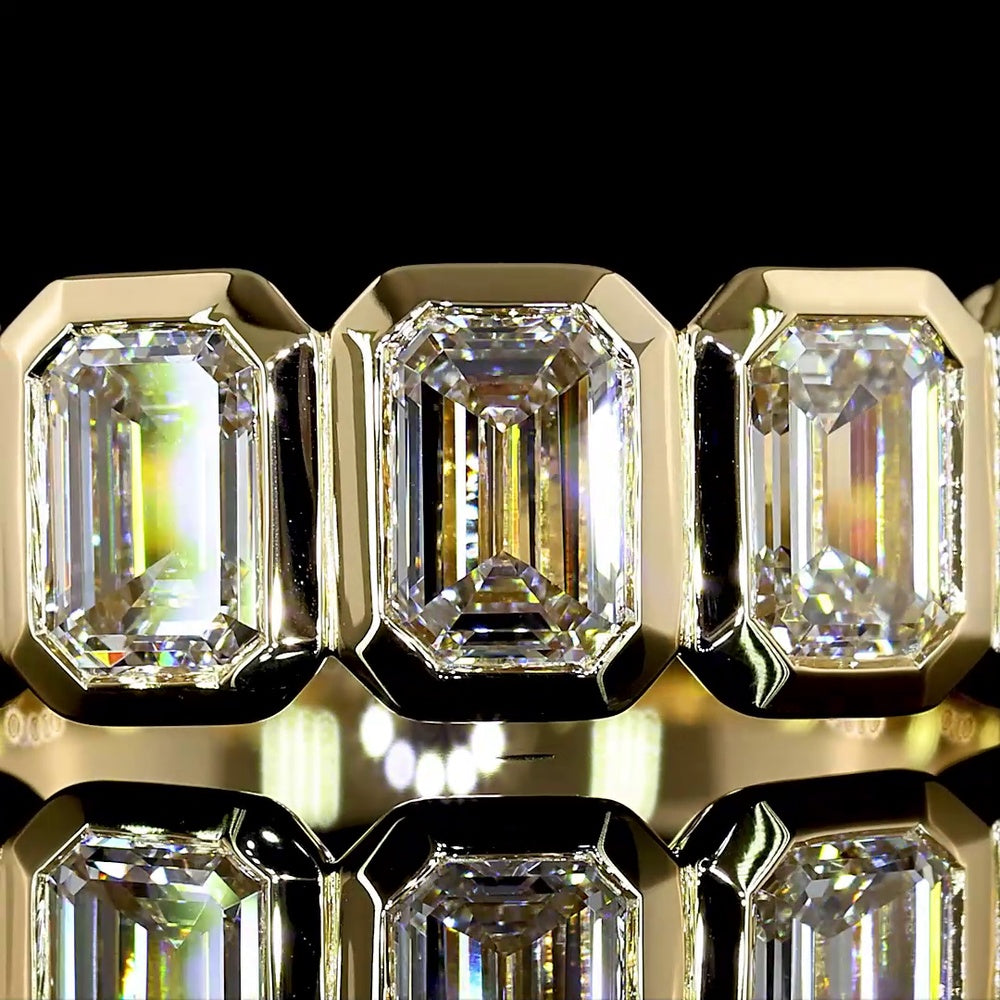 14K Yellow Gold 5-Stone Eternity Band with Bezel-Set Emerald Cut Lab Diamonds - 2.03 Carats Total Diamond Weight (10 Stones Total) - Covaloro Fine Jewelry