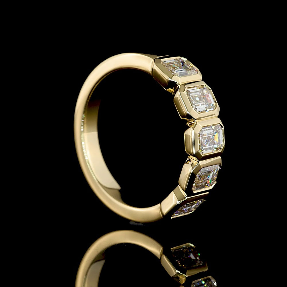 14K Yellow Gold 5-Stone Eternity Band with Bezel-Set Emerald Cut Lab Diamonds - 2.03 Carats Total Diamond Weight (10 Stones Total) - Covaloro Fine Jewelry