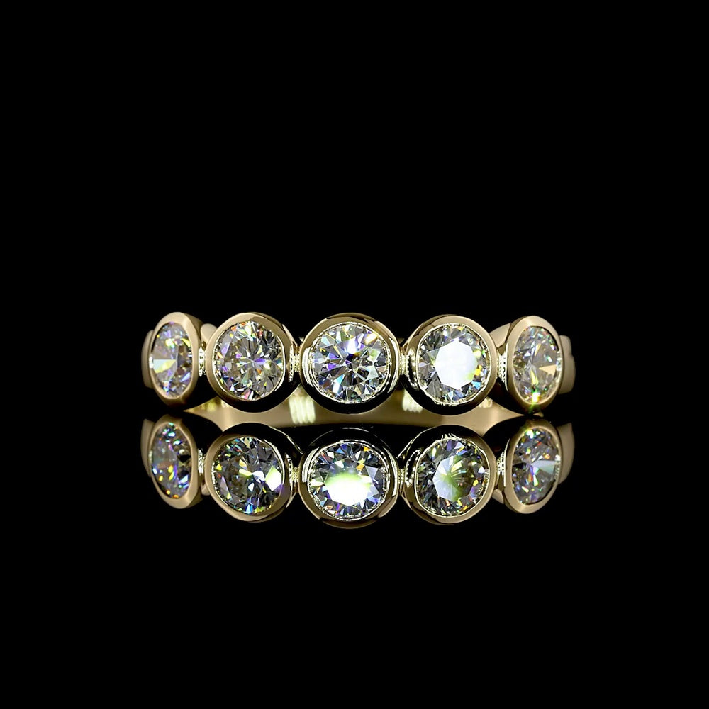 14K Yellow Gold 5-Stone Eternity Band with Bezel Set Round Lab Diamonds - 0.99 Carat Total Weight, E-F Color, VS1 Clarity - Covaloro Fine Jewelry