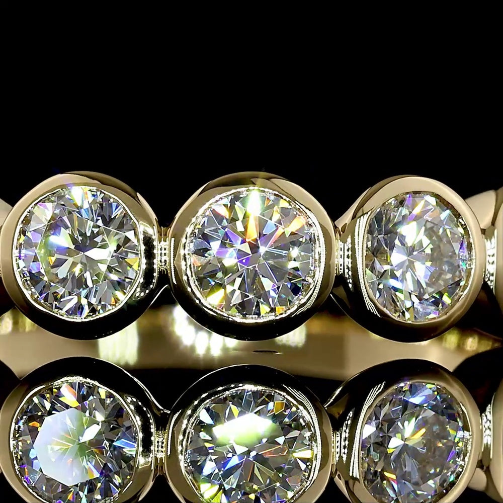 14K Yellow Gold 5-Stone Eternity Band with Bezel Set Round Lab Diamonds - 0.99 Carat Total Weight, E-F Color, VS1 Clarity - Covaloro Fine Jewelry