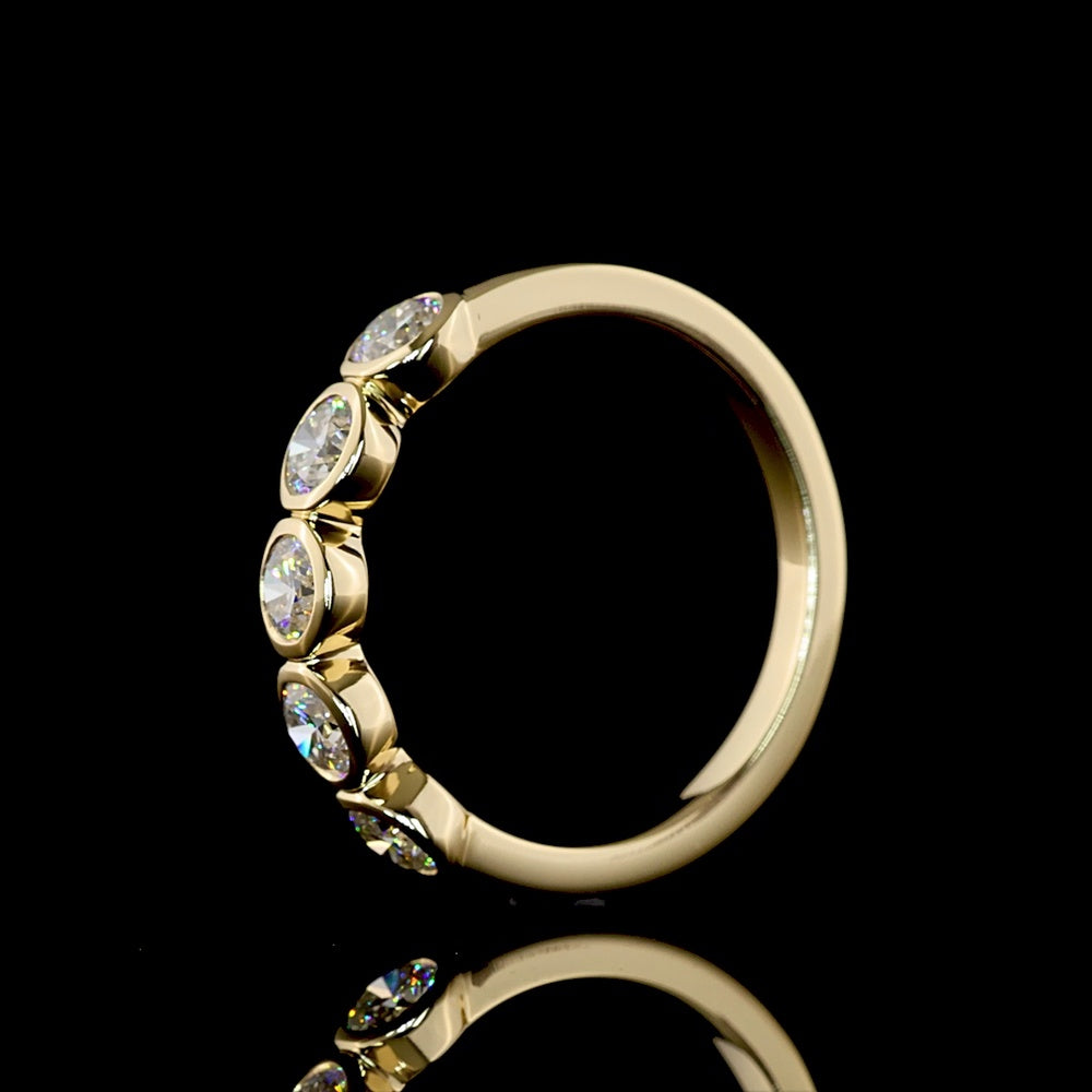 14K Yellow Gold 5-Stone Eternity Band with Bezel Set Round Lab Diamonds - 0.99 Carat Total Weight, E-F Color, VS1 Clarity - Covaloro Fine Jewelry