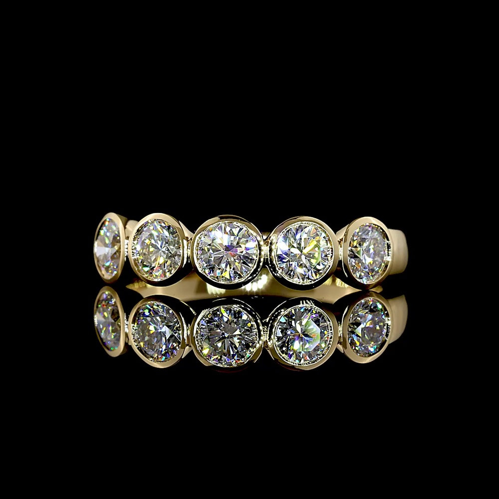 14K Yellow Gold 5 Stone Eternity Band with Bezel Set Round Lab Diamonds - 1.00 Carat Total Weight, E-F VS1 Clarity - Covaloro Fine Jewelry