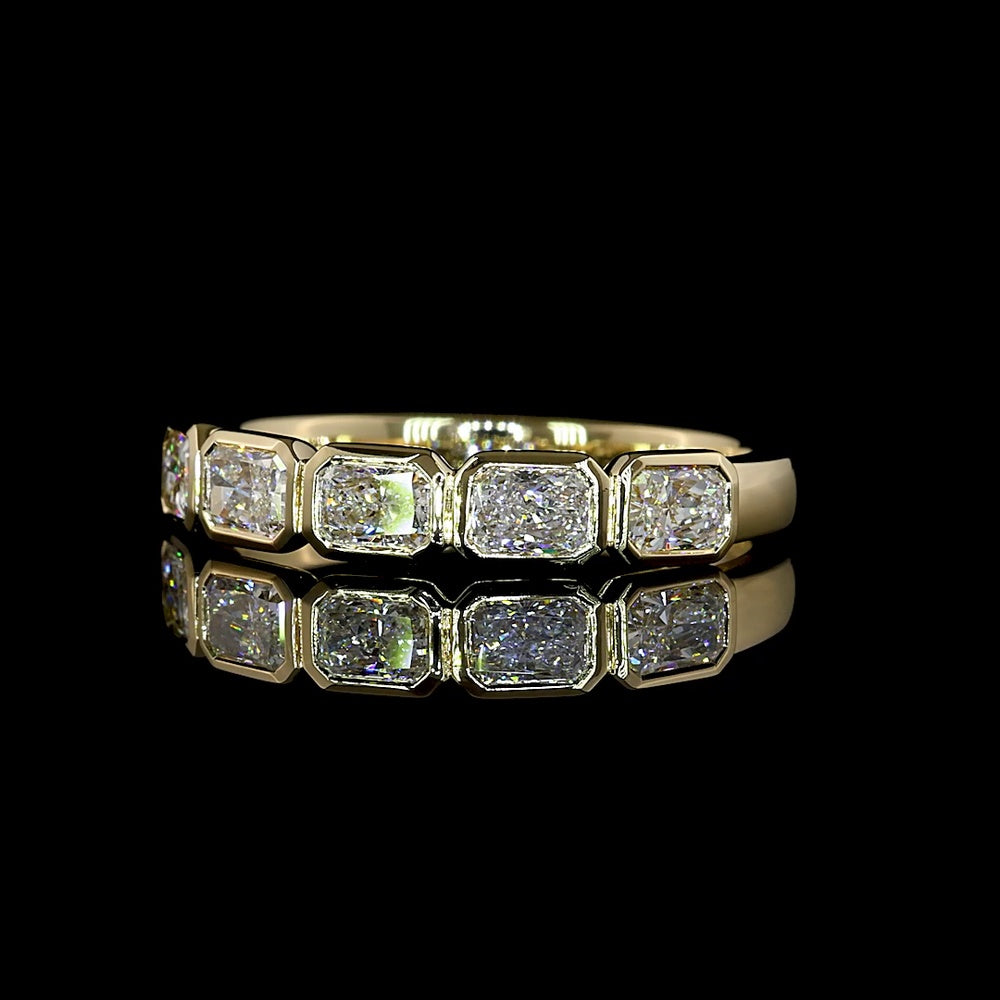 14K Yellow Gold 5-Stone Eternity Band with East-West Bezel Set Radiant Cut Lab Diamonds - 1.00 Carat Total Weight - Covaloro Fine Jewelry