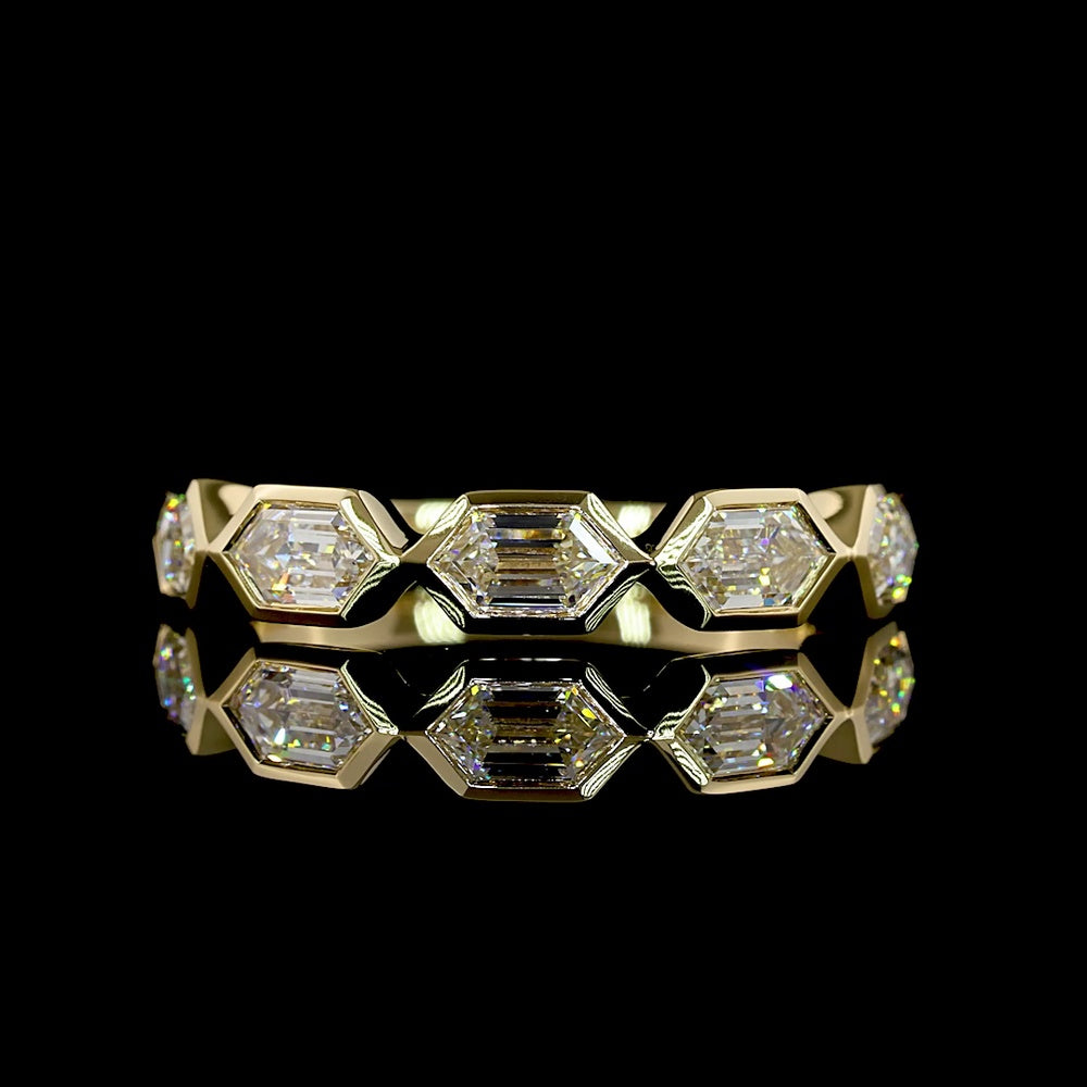 14K Yellow Gold 5-Stone Eternity Band with East-West Bezel Set Step Marquise Lab Diamonds - 1.26 Carats Total Diamond Weight - Covaloro Fine Jewelry