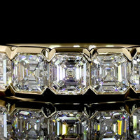 14K Yellow Gold 5-Stone Eternity Band with Half-Bezel Set Asscher Cut Lab Diamonds - 0.99 Carat Total Weight - Covaloro Fine Jewelry
