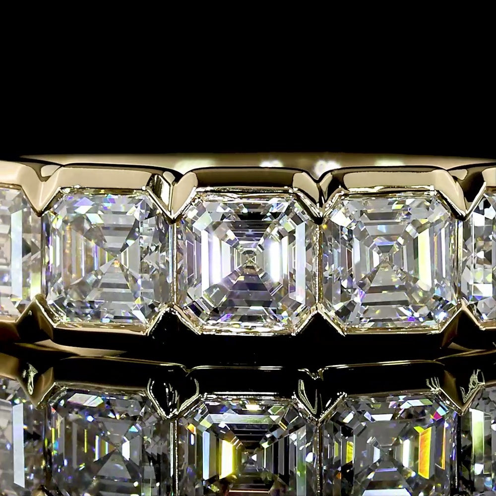 14K Yellow Gold 5-Stone Eternity Band with Half-Bezel Set Asscher Cut Lab Diamonds - 0.99 Carat Total Weight - Covaloro Fine Jewelry