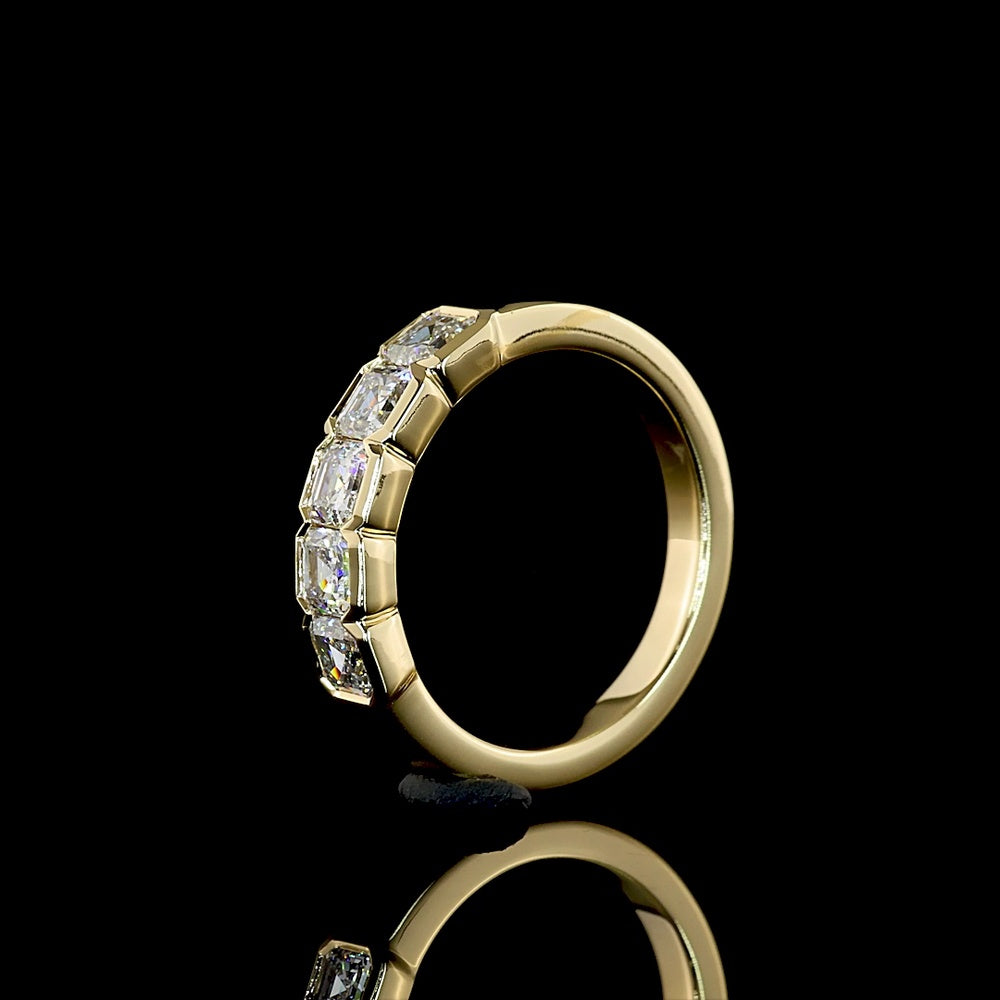 14K Yellow Gold 5-Stone Eternity Band with Half-Bezel Set Asscher Cut Lab Diamonds - 0.99 Carat Total Weight - Covaloro Fine Jewelry