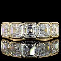 14K Yellow Gold 5-Stone Eternity Band with Half-Bezel Set Asscher Cut Lab Diamonds - 3.11 Carat Total Diamond Weight - Covaloro Fine Jewelry