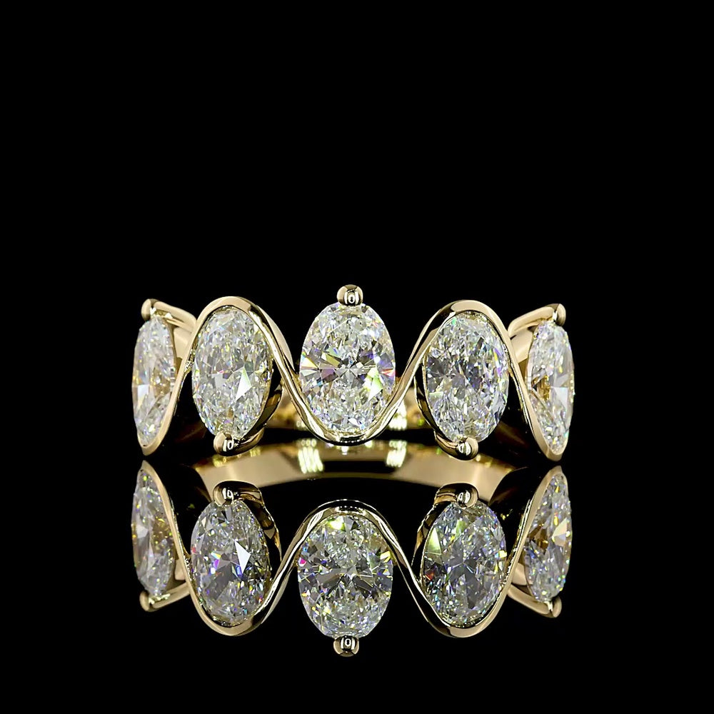 14K Yellow Gold 5-Stone Eternity Band with Half Bezel Set Oval Cut Lab Diamonds - 2.63 Carat Total Weight - Covaloro Fine Jewelry
