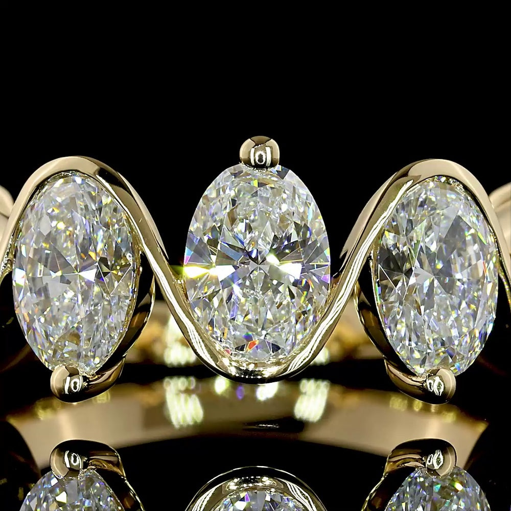 14K Yellow Gold 5-Stone Eternity Band with Half Bezel Set Oval Cut Lab Diamonds - 2.63 Carat Total Weight - Covaloro Fine Jewelry