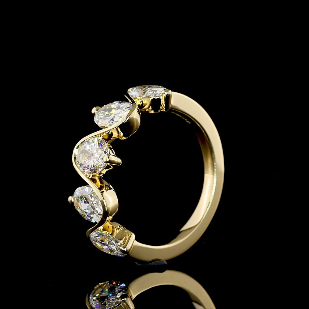 14K Yellow Gold 5-Stone Eternity Band with Half Bezel Set Oval Cut Lab Diamonds - 2.63 Carat Total Weight - Covaloro Fine Jewelry