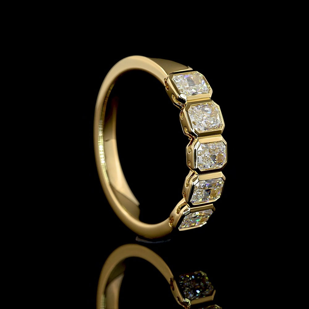 14K Yellow Gold 5-Stone Eternity Band with North-South Bezel Set Radiant Cut Lab Diamonds - 1.05 Carats Total Diamond Weight - Covaloro Fine Jewelry