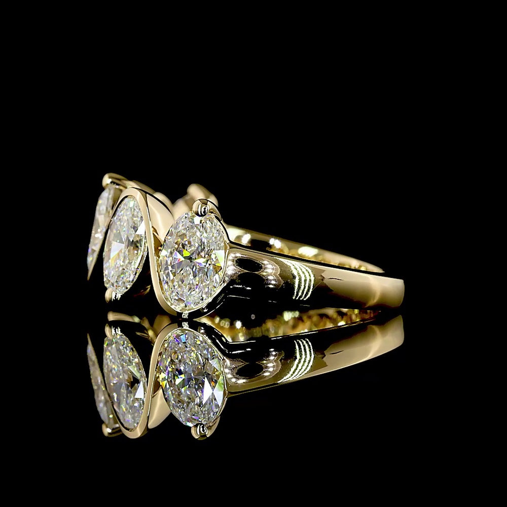 14K Yellow Gold 5-Stone Eternity Band with North-South Oval Cut Lab Diamonds - 2.60 Carats Total Diamond Weight - Covaloro Fine Jewelry