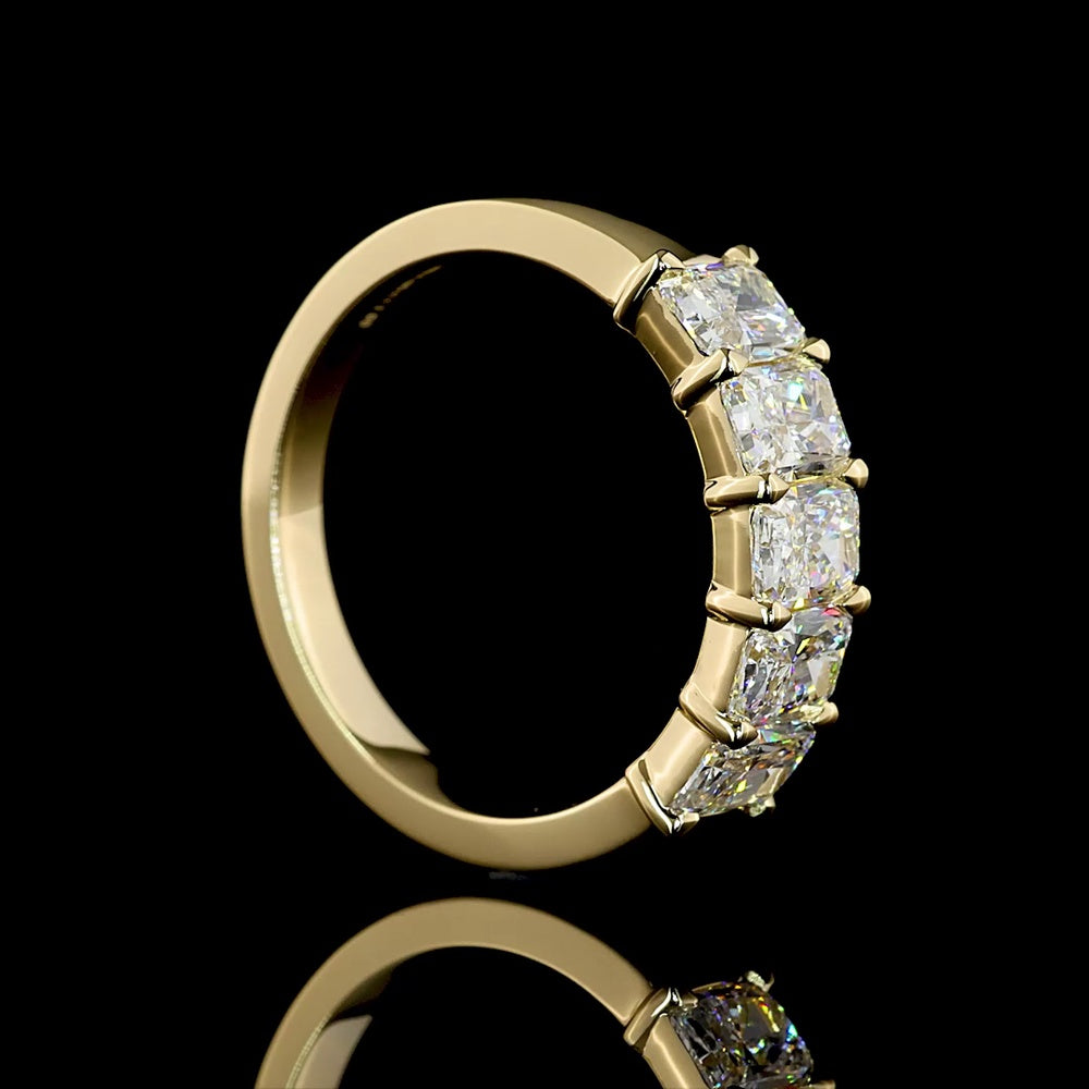 14K Yellow Gold 5-Stone Eternity Band with North-South Set Radiant Cut Lab Diamonds - 2.00 Carat Total Weight, E-F Color, VS Clarity - Covaloro Fine Jewelry