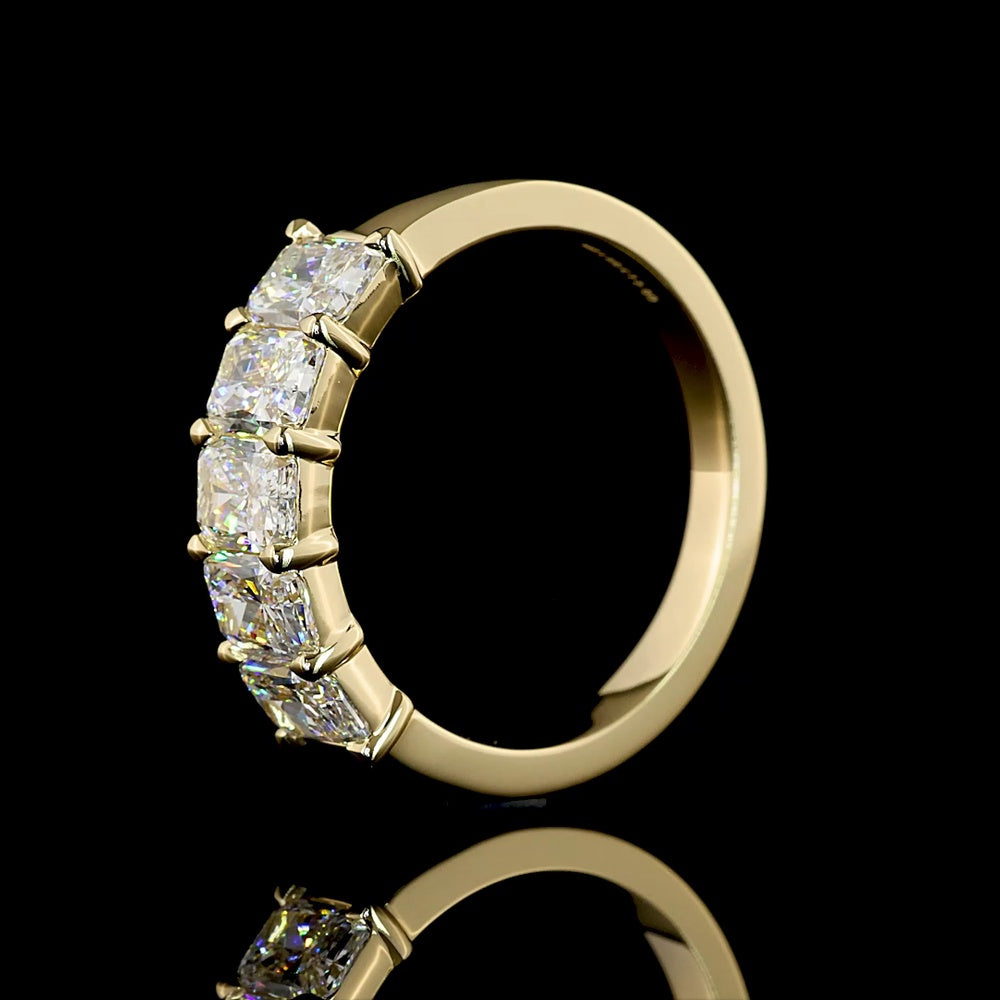 14K Yellow Gold 5-Stone Eternity Band with North-South Set Radiant Cut Lab Diamonds - 2.00 Carat Total Weight, E-F Color, VS Clarity - Covaloro Fine Jewelry