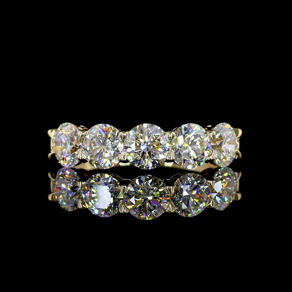 14K Yellow Gold 5-Stone Eternity Band with Round Cut Lab Diamonds - 2.05 Carat Total Weight - Covaloro Fine Jewelry