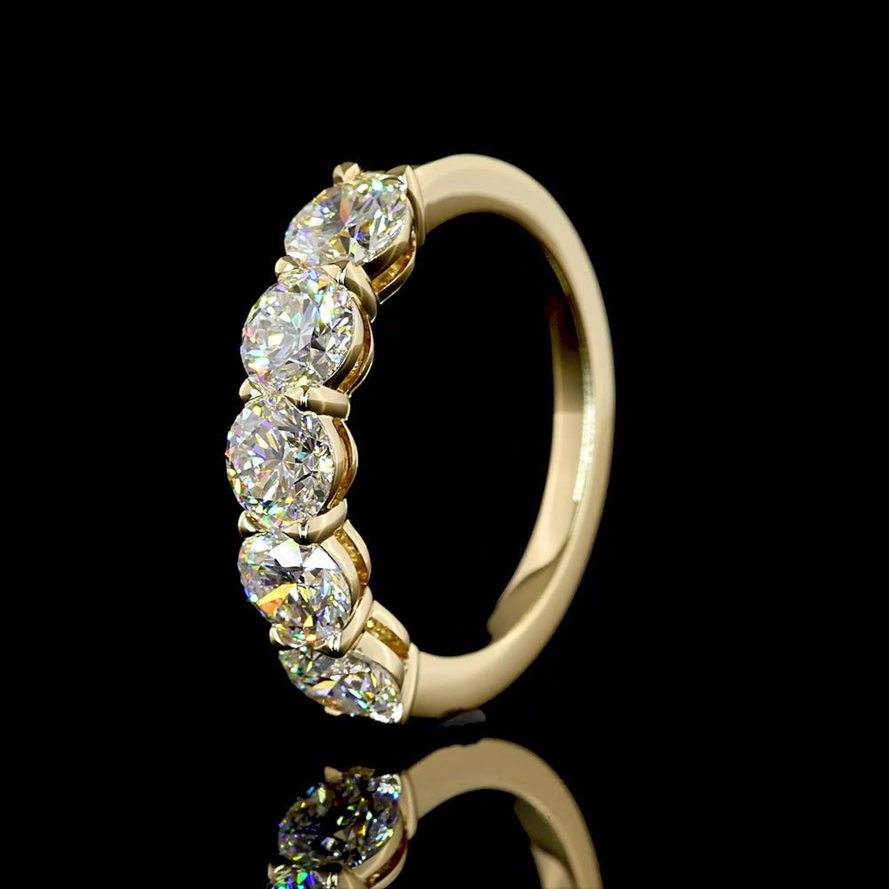 14K Yellow Gold 5-Stone Eternity Band with Round Cut Lab Diamonds - 2.05 Carat Total Weight - Covaloro Fine Jewelry