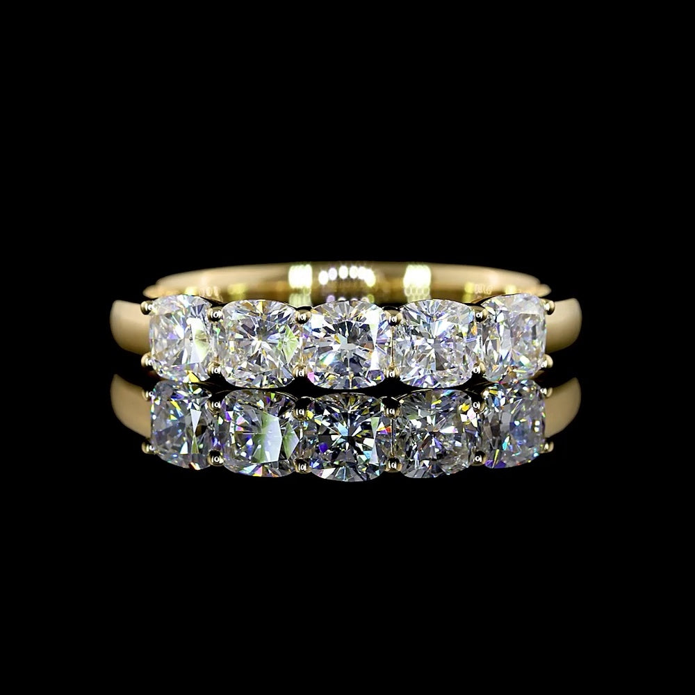 14K Yellow Gold 5-Stone Eternity Band with Square Cushion Brilliant Cut Lab Diamonds - 1.04 Carats Total Diamond Weight - Covaloro Fine Jewelry