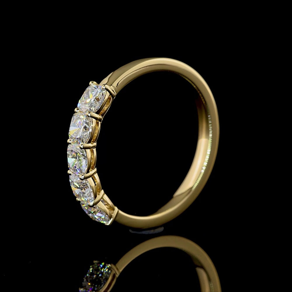 14K Yellow Gold 5-Stone Eternity Band with Square Cushion Brilliant Cut Lab Diamonds - 1.04 Carats Total Diamond Weight - Covaloro Fine Jewelry