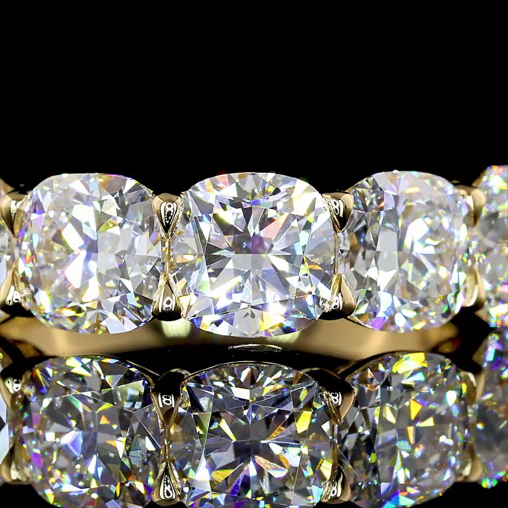 14K Yellow Gold 5-Stone Eternity Band with Square Cushion Brilliant Cut Lab Diamonds - 4.04 Carat Total Weight - Covaloro Fine Jewelry