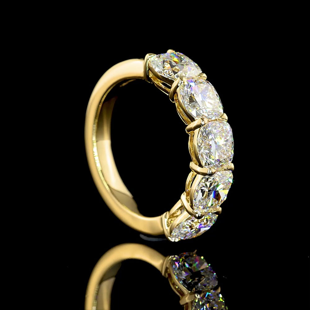 14K Yellow Gold 5-Stone Eternity Band with Square Cushion Brilliant Cut Lab Diamonds - 4.04 Carat Total Weight - Covaloro Fine Jewelry