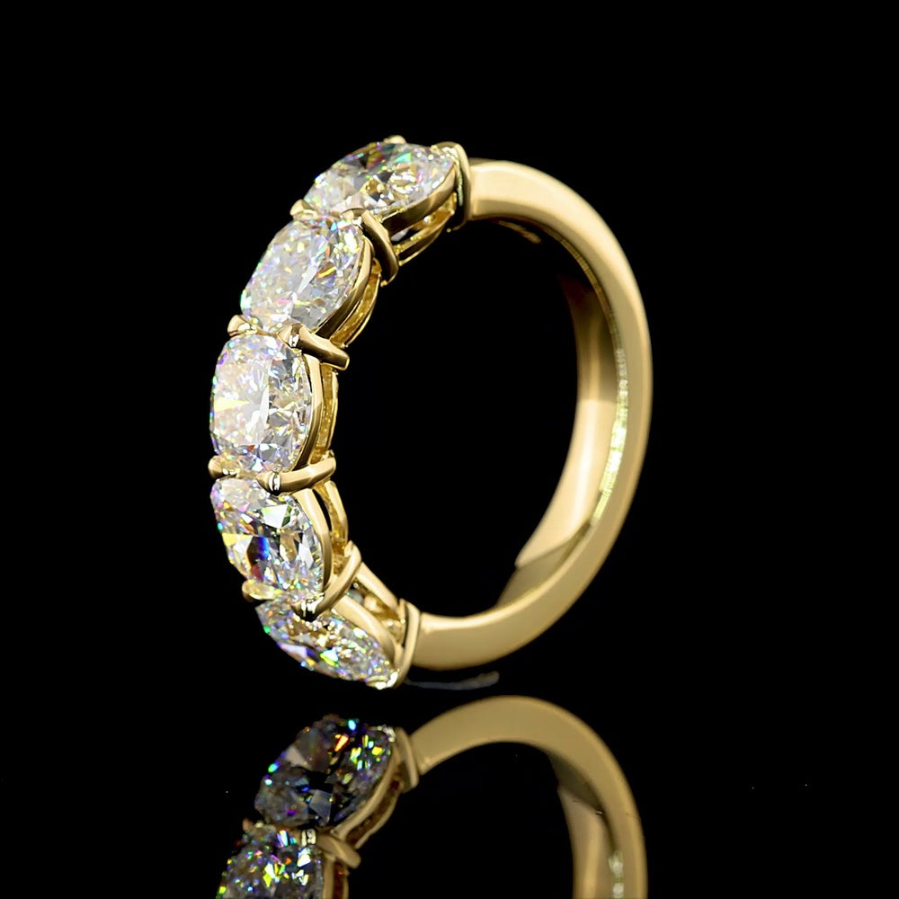 14K Yellow Gold 5-Stone Eternity Band with Square Cushion Brilliant Cut Lab Diamonds - 4.04 Carat Total Weight - Covaloro Fine Jewelry
