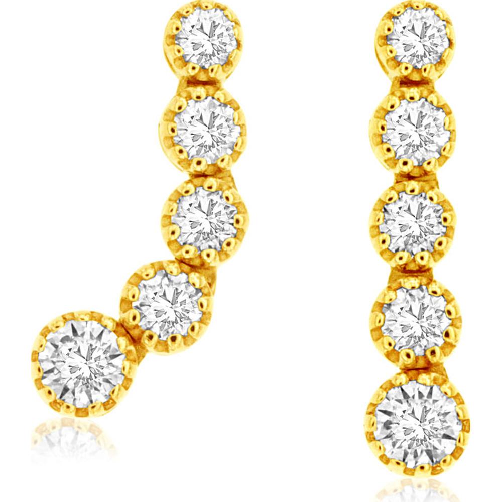 14K Yellow Gold 5-Stone Graduated Drop Earrings with Milgrain-Set Round Diamonds - 0.30 Carat Total Diamond Weight - Royal Jewelry