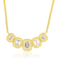 14K Yellow Gold 5-Stone Graduated Emerald Cut Diamond Necklace with Milgrain Bezel Settings - 0.78 Carat Total Diamond Weight - Royal Jewelry