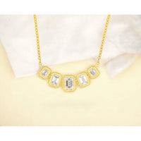 14K Yellow Gold 5-Stone Graduated Emerald Cut Diamond Necklace with Milgrain Bezel Settings - 0.78 Carat Total Diamond Weight - Royal Jewelry