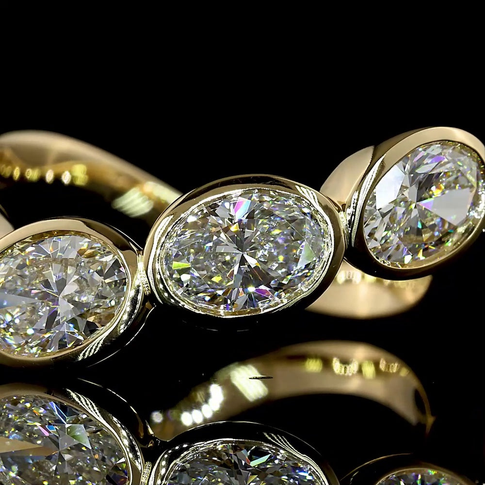 14K Yellow Gold 5-Stone Inclined Bezel Set Oval Lab Diamond Eternity Band - 2.11 Carat Total Weight - Covaloro Fine Jewelry