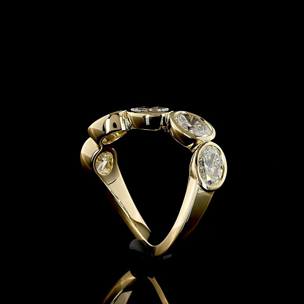 14K Yellow Gold 5-Stone Inclined Bezel Set Oval Lab Diamond Eternity Band - 2.11 Carat Total Weight - Covaloro Fine Jewelry
