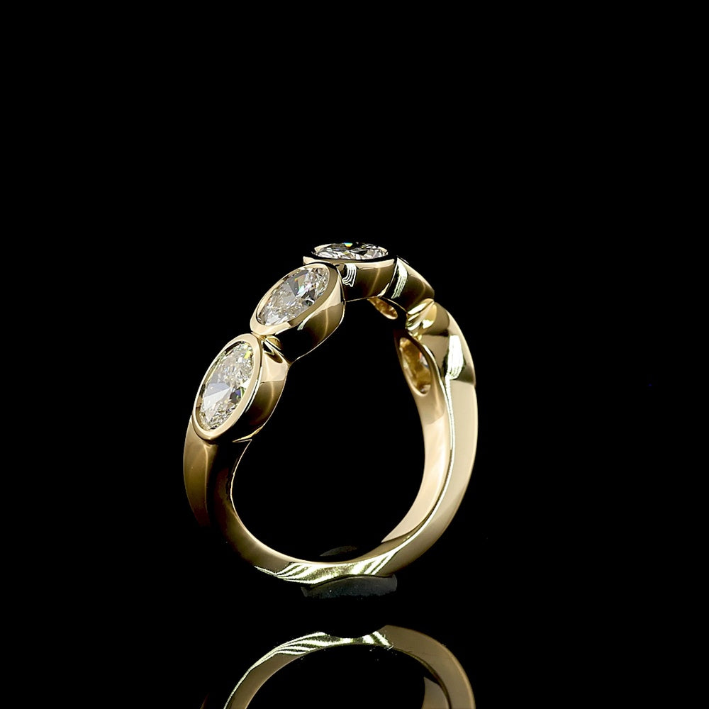 14K Yellow Gold 5-Stone Inclined Bezel Set Oval Lab Diamond Eternity Band - 2.11 Carat Total Weight - Covaloro Fine Jewelry