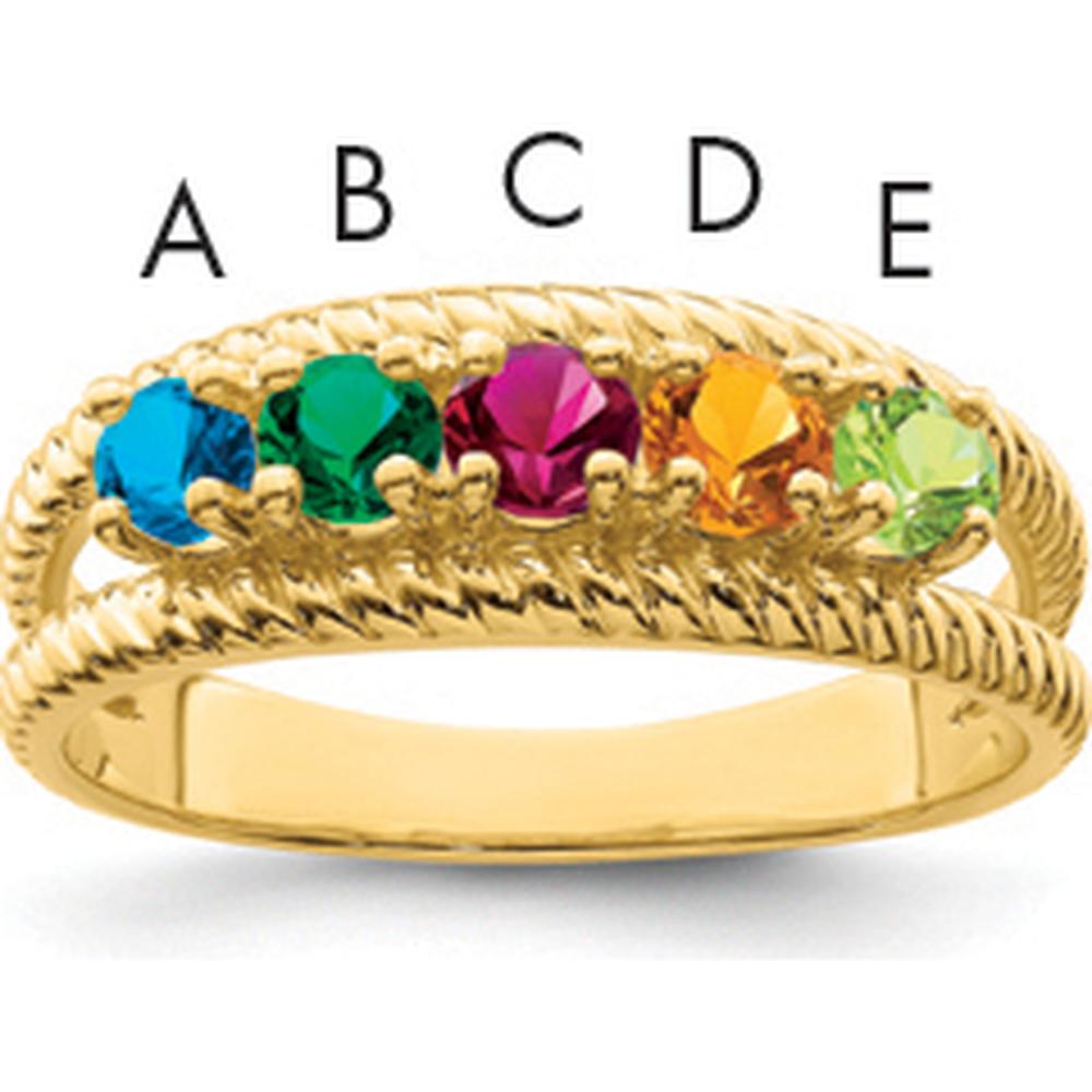 14K Yellow Gold 5-Stone Polished Mother's Ring Mounting by Monteluci Fine Jewelry