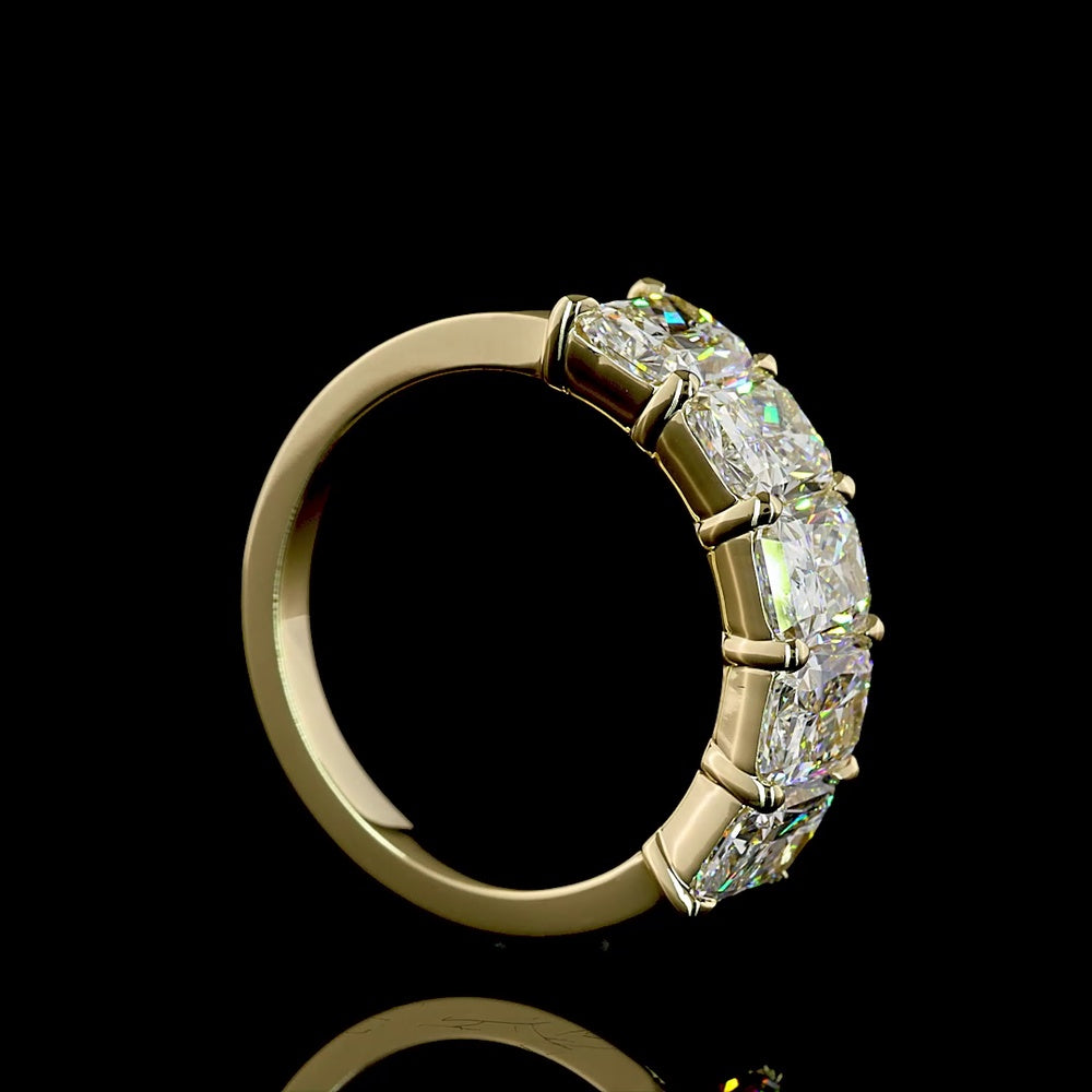 14K Yellow Gold 5-Stone Radiant Cut Lab Diamond Eternity Band - E-F Color VS2 Clarity, 4.06 Carat Total Weight - Covaloro Fine Jewelry