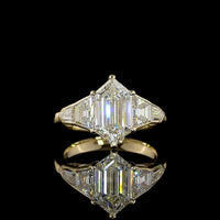 14K Yellow Gold 5-Stone Ring with 2.62 Carats Step Marquise Lab Diamond, Bullet and Trapezoid Accents - 3.98 Carats Total Diamond Weight - Covaloro Fine Jewelry