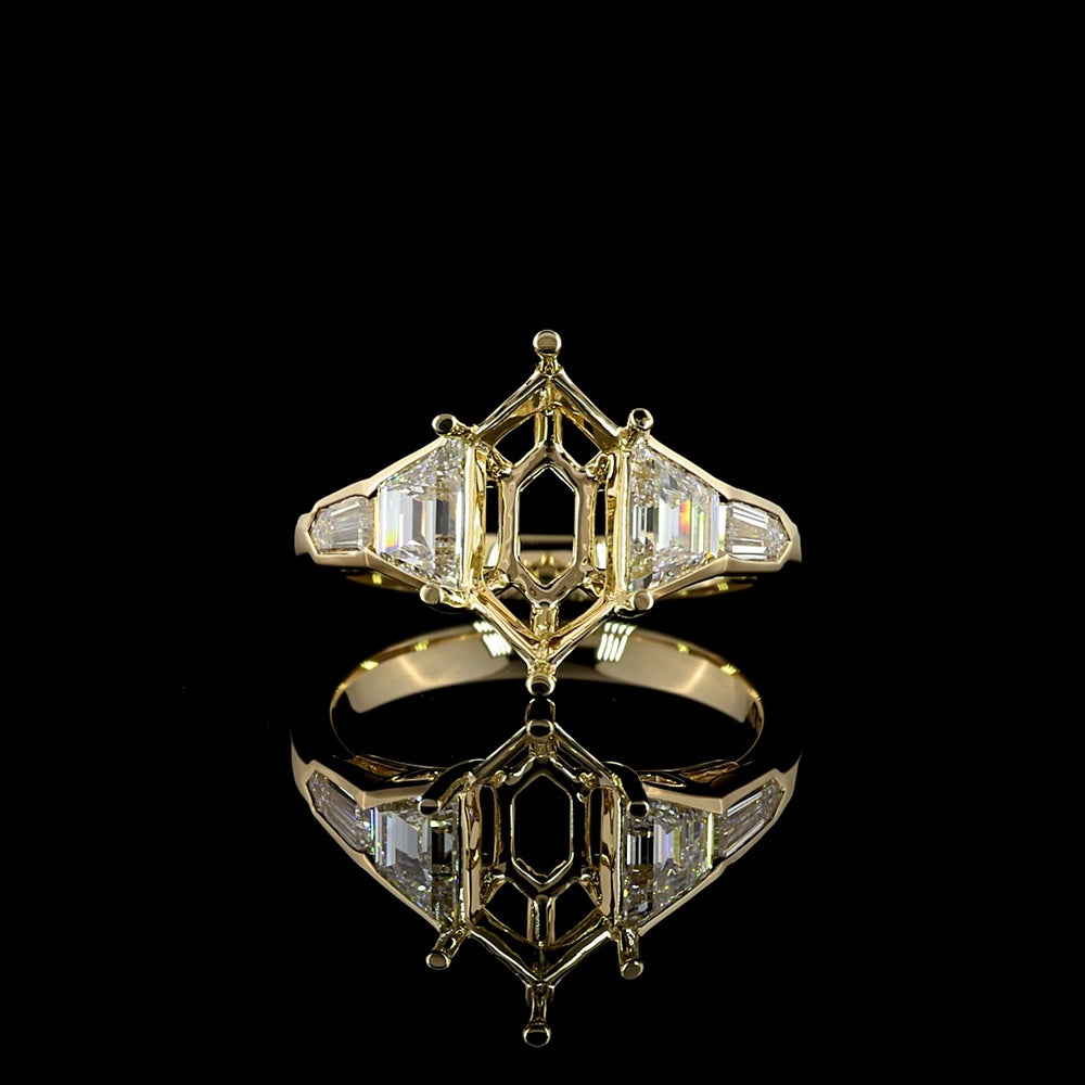 14K Yellow Gold 5-Stone Ring with 2.67 Carat Step Marquise Lab Diamond, Trapezoid and Baguette Cut Lab Diamonds - 4.07 Total Carat Weight - Covaloro Fine Jewelry