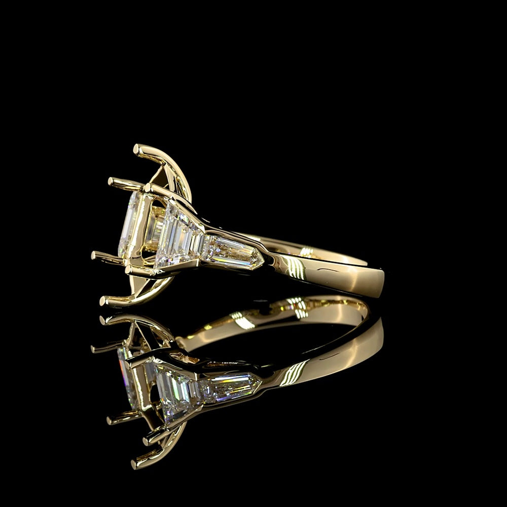 14K Yellow Gold 5-Stone Ring with 2.67 Carat Step Marquise Lab Diamond, Trapezoid and Baguette Cut Lab Diamonds - 4.07 Total Carat Weight - Covaloro Fine Jewelry