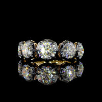 14K Yellow Gold 5-Stone Ring with Black Rhodium Prong & Bezel Set Round Lab Diamonds - 3.99 Carats Total Diamond Weight - Covaloro Fine Jewelry