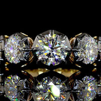 14K Yellow Gold 5-Stone Ring with Black Rhodium Prong & Bezel Set Round Lab Diamonds - 3.99 Carats Total Diamond Weight - Covaloro Fine Jewelry