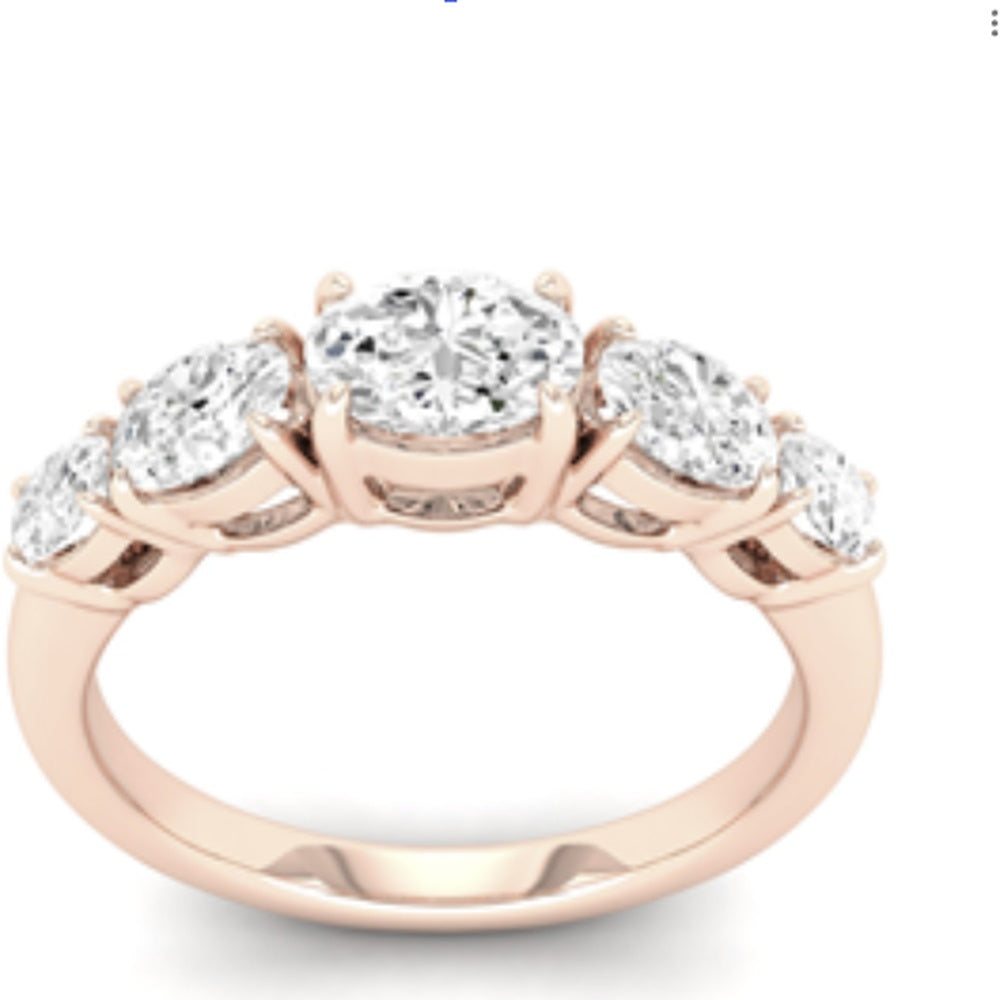14K Yellow Gold 5-Stone Ring with Graduated Oval Lab-Grown Diamonds - 0.99 Total Carat Weight, E-F Color VVS2 Clarity - Covaloro Fine Jewelry
