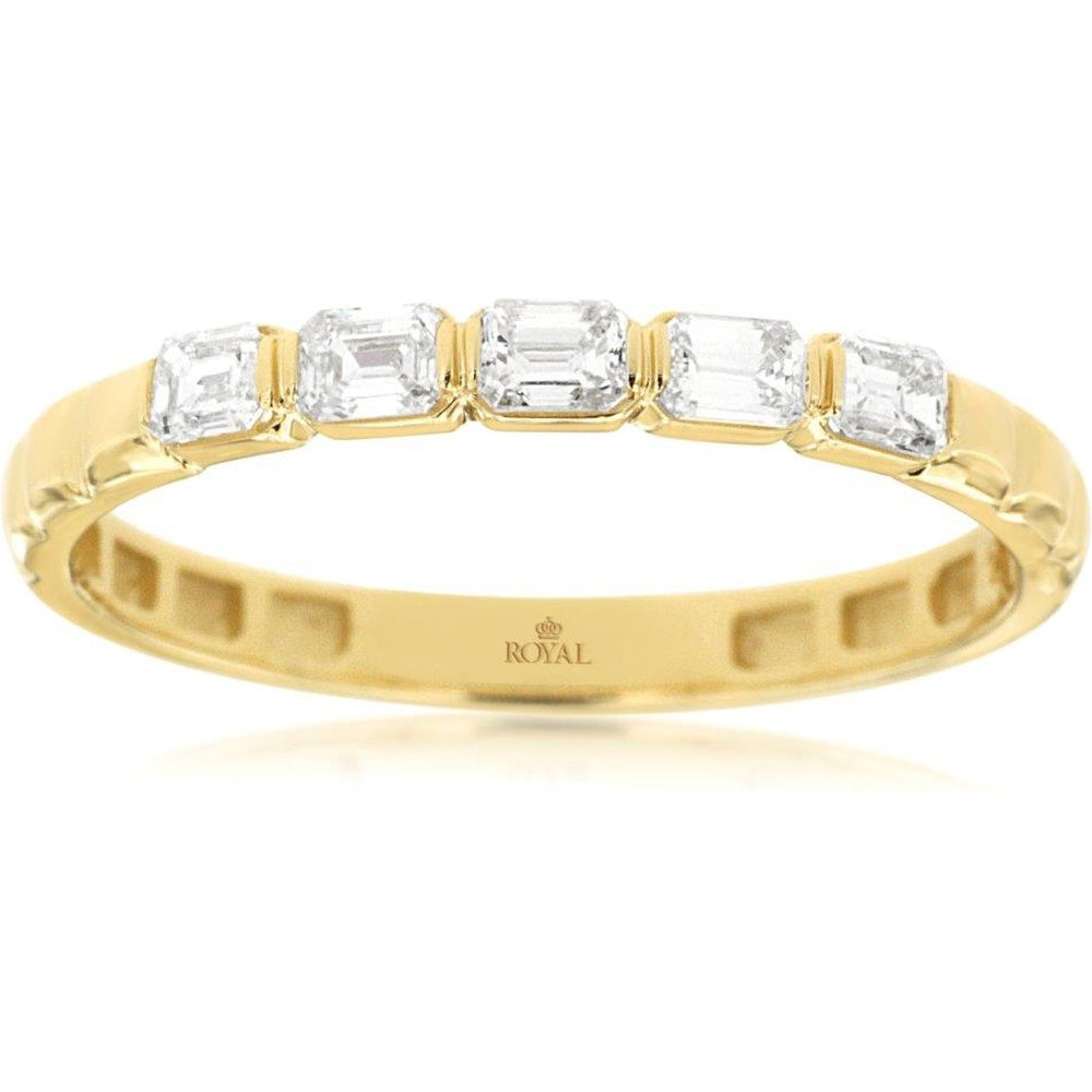 14K Yellow Gold 5-Stone Wedding Band with Bar-Set Emerald Cut Diamonds - 0.38 Carat Total Diamond Weight - Royal Jewelry