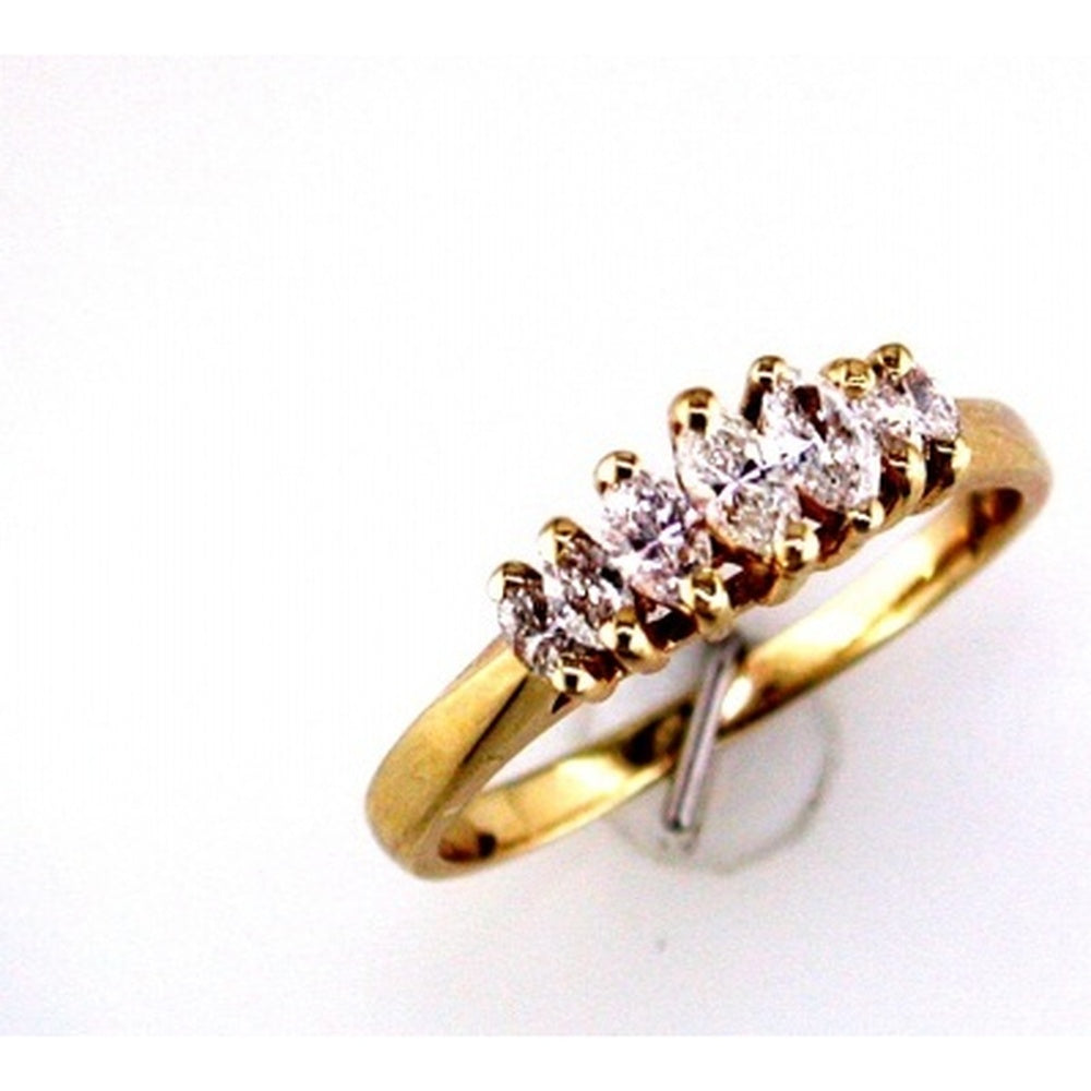 14K Yellow Gold 5-Stone Wedding Ring with Marquise Cut Diamonds - 0.63 Carat Total Diamond Weight - Royal Jewelry