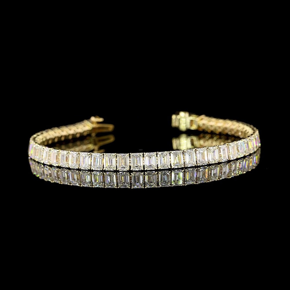 14K Yellow Gold 50-Stone Tennis Bracelet with Emerald Cut Lab Diamonds - E-F Color VS Clarity - 11.85 Carat Total Diamond Weight - Covaloro Fine Jewelry