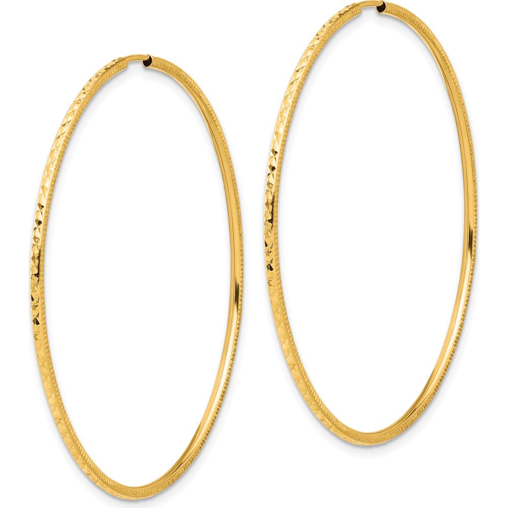 14K Yellow Gold 50mm Diamond-Cut Endless Hoop Earrings - Polished Finish by 0