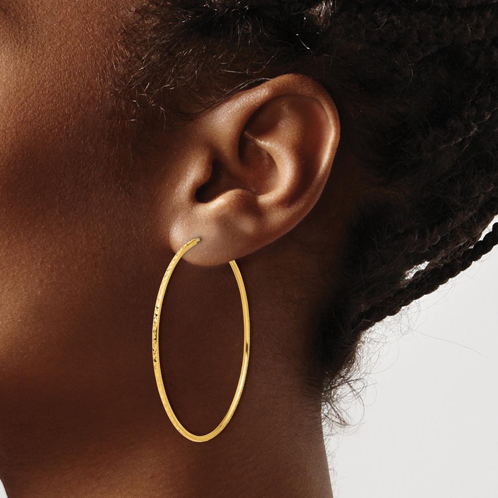 14K Yellow Gold 50mm Diamond-Cut Endless Hoop Earrings - Polished Finish by 0